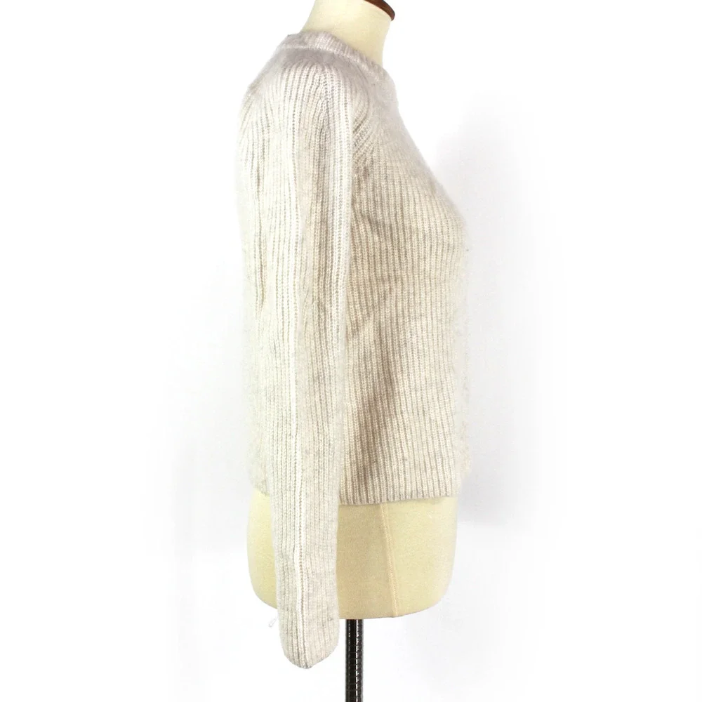 Vince Cashmere Crewneck Sweater Ribbed Knit Beige Cropped Pullover Size S - Picture 2 of 6